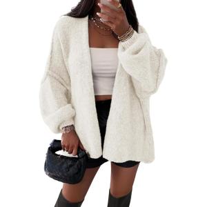 imageATHMILE Womens Fall Oversized Cardigan Sweaters Long Lantern Sleeve Knit Open Front Lightweight Winter Fashion Clothes 2026White