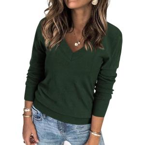 imageATHMILE Womens Fall Tops 2026 Fashion Trendy Pullover Sweater V Neck Long Sleeve Shirt Knit Blouse Clothes OutfitsGreen