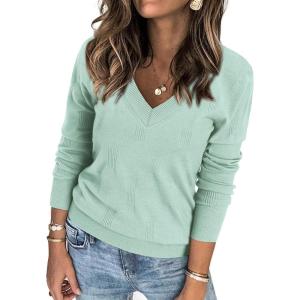 imageATHMILE Womens Fall Tops 2026 Fashion Trendy Pullover Sweater V Neck Long Sleeve Shirt Knit Blouse Clothes OutfitsMint Green