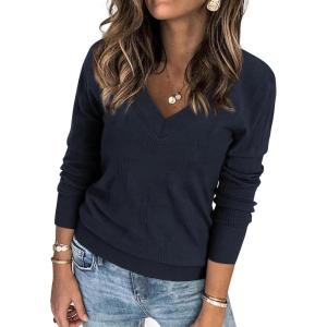 imageATHMILE Womens Fall Tops 2026 Fashion Trendy Pullover Sweater V Neck Long Sleeve Shirt Knit Blouse Clothes OutfitsNavy