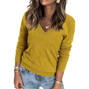 imageATHMILE Womens Fall Tops 2026 Fashion Trendy Pullover Sweater V Neck Long Sleeve Shirt Knit Blouse Clothes OutfitsYellow