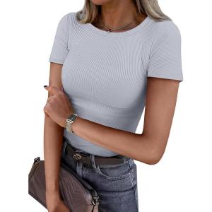 imageATHMILE Womens Long Sleeve CrewneckV Neck Ribbed Tops Fall Fitted Stretch Casual Basic T Shirts 2026Blight Blue