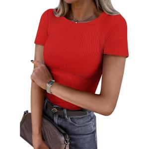 imageATHMILE Womens Long Sleeve CrewneckV Neck Ribbed Tops Fall Fitted Stretch Casual Basic T Shirts 2026Bred