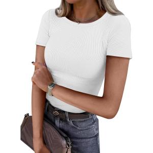 imageATHMILE Womens Long Sleeve CrewneckV Neck Ribbed Tops Fall Fitted Stretch Casual Basic T Shirts 2026Bwhite