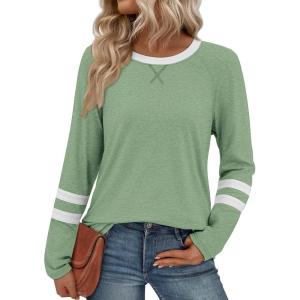 imageATHMILE Womens Long Sleeve Shirts Color Block Casual Crewneck Tops Tshirt Basic Tee Fall Fashion Clothes Trendy Outfits 2026Light Green