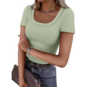imageATHMILE Womens Scoop Neck Long Sleeve Tops Fashion Ribbed Knit Shirts Slim Fitted Casual Basic Tee T Shirt for Women 2026Csage Green