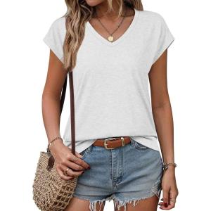 imageATHMILE Womens Summer Tops V Neck Cap Sleeve Tshirts Casual Cute T Shirts Fashion Clothes Vintage Basics Tee