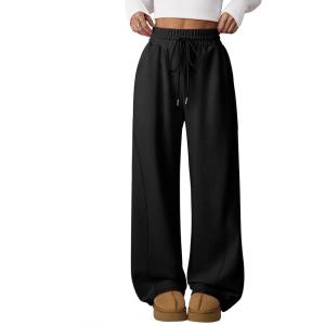 imageATHMILE Womens Sweatpants Wide Leg Baggy High Waist Y2K Pants Fall Winter Spring Joggers Clothes with PocketsBlack