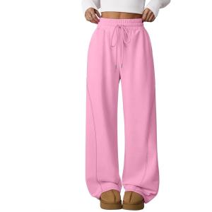 imageATHMILE Womens Sweatpants Wide Leg Baggy High Waist Y2K Pants Fall Winter Spring Joggers Clothes with PocketsPink