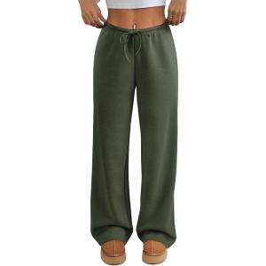 imageATHMILE Womens Sweatpants Wide Leg Barrel Pants Baggy Joggers Low Waist Fall Fashion Winter Clothing Pockets 2026Army Green