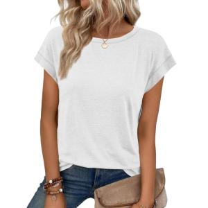 imageATHMILE Womens Tops Basic T Shirts Summer Business Dressy Casual Cap Sleeve Tee Cute Clothes Trendy Fashion Outfits White L