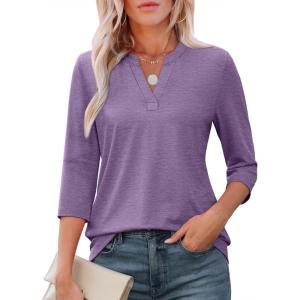 imageATHMILE Womens V Neck 34 Sleeve T Shirts Spring Summer Tops Tunic Casual Tees Henley Beach Vacation Basic Fashion ClothesHalflavender