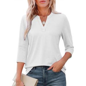 imageATHMILE Womens V Neck 34 Sleeve T Shirts Spring Summer Tops Tunic Casual Tees Henley Beach Vacation Basic Fashion ClothesHalfwhite