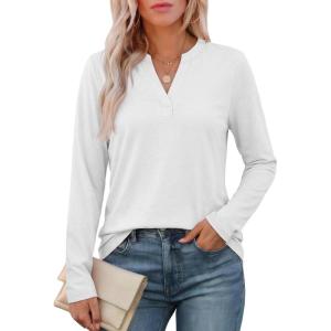 imageATHMILE Womens V Neck 34 Sleeve T Shirts Spring Summer Tops Tunic Casual Tees Henley Beach Vacation Basic Fashion ClothesLongwhite