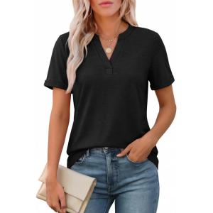 imageATHMILE Womens V Neck 34 Sleeve T Shirts Spring Summer Tops Tunic Casual Tees Henley Beach Vacation Basic Fashion ClothesShortblack