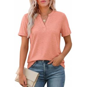 imageATHMILE Womens V Neck 34 Sleeve T Shirts Spring Summer Tops Tunic Casual Tees Henley Beach Vacation Basic Fashion ClothesShortcoral Pink