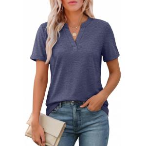 imageATHMILE Womens V Neck 34 Sleeve T Shirts Spring Summer Tops Tunic Casual Tees Henley Beach Vacation Basic Fashion ClothesShortnavy Blue