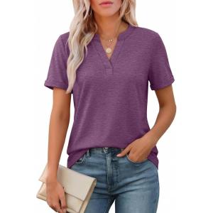 imageATHMILE Womens V Neck 34 Sleeve T Shirts Spring Summer Tops Tunic Casual Tees Henley Beach Vacation Basic Fashion ClothesShortpurple