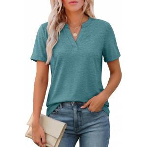 imageATHMILE Womens V Neck 34 Sleeve T Shirts Spring Summer Tops Tunic Casual Tees Henley Beach Vacation Basic Fashion ClothesShortteal Green