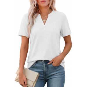 imageATHMILE Womens V Neck 34 Sleeve T Shirts Spring Summer Tops Tunic Casual Tees Henley Beach Vacation Basic Fashion ClothesShortwhite