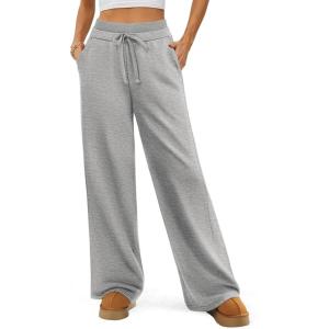 imageATHMILE Womens Wide Leg Sweatpants Double Waisted Baggy Sweat Pants with Pockets Fashion Casual Gym Fall Winter ClothesGrey