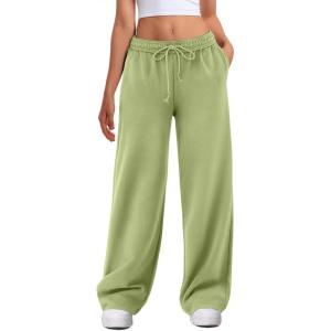 imageATHMILE Womens Wide Leg Sweatpants High Waisted Baggy Interior Drawstring Joggers Straight Leg Sweat Pants with PocketsLight Green