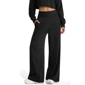 imageATHMILE Womens Wide Leg Sweatpantts High Waist Baggy Lounge Casual Pants Fall Winter Spring Clothes with PocketsBlack