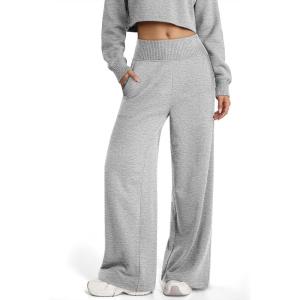imageATHMILE Womens Wide Leg Sweatpantts High Waist Baggy Lounge Casual Pants Fall Winter Spring Clothes with PocketsGrey