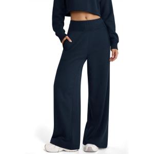 imageATHMILE Womens Wide Leg Sweatpantts High Waist Baggy Lounge Casual Pants Fall Winter Spring Clothes with PocketsNavy Blue