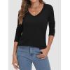 imageATHMILE Womens 2026 Fall Long Sleeve Shirts Basic Apparel Shirts Trendy V Neck Tshirt for Women Curved Hem TopsBlack