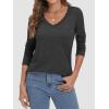 imageATHMILE Womens 2026 Fall Long Sleeve Shirts Basic Apparel Shirts Trendy V Neck Tshirt for Women Curved Hem TopsBlack Grey