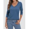 imageATHMILE Womens 2026 Fall Long Sleeve Shirts Basic Apparel Shirts Trendy V Neck Tshirt for Women Curved Hem TopsBlue