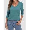 imageATHMILE Womens 2026 Fall Long Sleeve Shirts Basic Apparel Shirts Trendy V Neck Tshirt for Women Curved Hem TopsBlue Green
