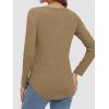 imageATHMILE Womens 2026 Fall Long Sleeve Shirts Basic Apparel Shirts Trendy V Neck Tshirt for Women Curved Hem TopsCoffee