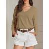 imageATHMILE Womens 2026 Fall Long Sleeve Shirts Basic Apparel Shirts Trendy V Neck Tshirt for Women Curved Hem TopsCoffee