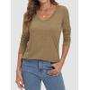 imageATHMILE Womens 2026 Fall Long Sleeve Shirts Basic Apparel Shirts Trendy V Neck Tshirt for Women Curved Hem TopsCoffee