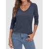 imageATHMILE Womens 2026 Fall Long Sleeve Shirts Basic Apparel Shirts Trendy V Neck Tshirt for Women Curved Hem TopsDark Blue