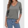 imageATHMILE Womens 2026 Fall Long Sleeve Shirts Basic Apparel Shirts Trendy V Neck Tshirt for Women Curved Hem TopsGrey