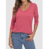 imageATHMILE Womens 2026 Fall Long Sleeve Shirts Basic Apparel Shirts Trendy V Neck Tshirt for Women Curved Hem TopsHot Pink