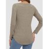 imageATHMILE Womens 2026 Fall Long Sleeve Shirts Basic Apparel Shirts Trendy V Neck Tshirt for Women Curved Hem TopsKhaki
