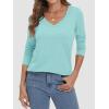 imageATHMILE Womens 2026 Fall Long Sleeve Shirts Basic Apparel Shirts Trendy V Neck Tshirt for Women Curved Hem TopsLake Green