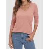 imageATHMILE Womens 2026 Fall Long Sleeve Shirts Basic Apparel Shirts Trendy V Neck Tshirt for Women Curved Hem TopsPink