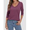 imageATHMILE Womens 2026 Fall Long Sleeve Shirts Basic Apparel Shirts Trendy V Neck Tshirt for Women Curved Hem TopsPurple Red