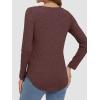 imageATHMILE Womens 2026 Fall Long Sleeve Shirts Basic Apparel Shirts Trendy V Neck Tshirt for Women Curved Hem TopsWine Red