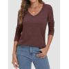imageATHMILE Womens 2026 Fall Long Sleeve Shirts Basic Apparel Shirts Trendy V Neck Tshirt for Women Curved Hem TopsWine Red