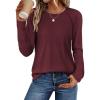 imageATHMILE Long Sleeve Shirts for Women Fall Outfit 2026 Fashion Casual T Shirt Round Neck Basic Loose Tunic TopsWine Red