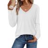 imageATHMILE Womens 2026 Fall Long Sleeve Shirts Basic Apparel Shirts Trendy V Neck Tshirt for Women Curved Hem TopsWhite