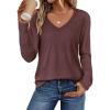 imageATHMILE Womens 2026 Fall Long Sleeve Shirts Basic Apparel Shirts Trendy V Neck Tshirt for Women Curved Hem TopsWine Red