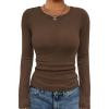 imageATHMILE Womens Long Sleeve CrewneckV Neck Ribbed Tops Fall Fitted Stretch Casual Basic T Shirts 2026Abrown