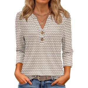 imageATHMILE Long Sleeve Shirts for Women 2026 Fall Outfits Henley Dressy Casual Tops Trendy Blouses Cute TShirts Fashion ClothesHalfbrown Stripe
